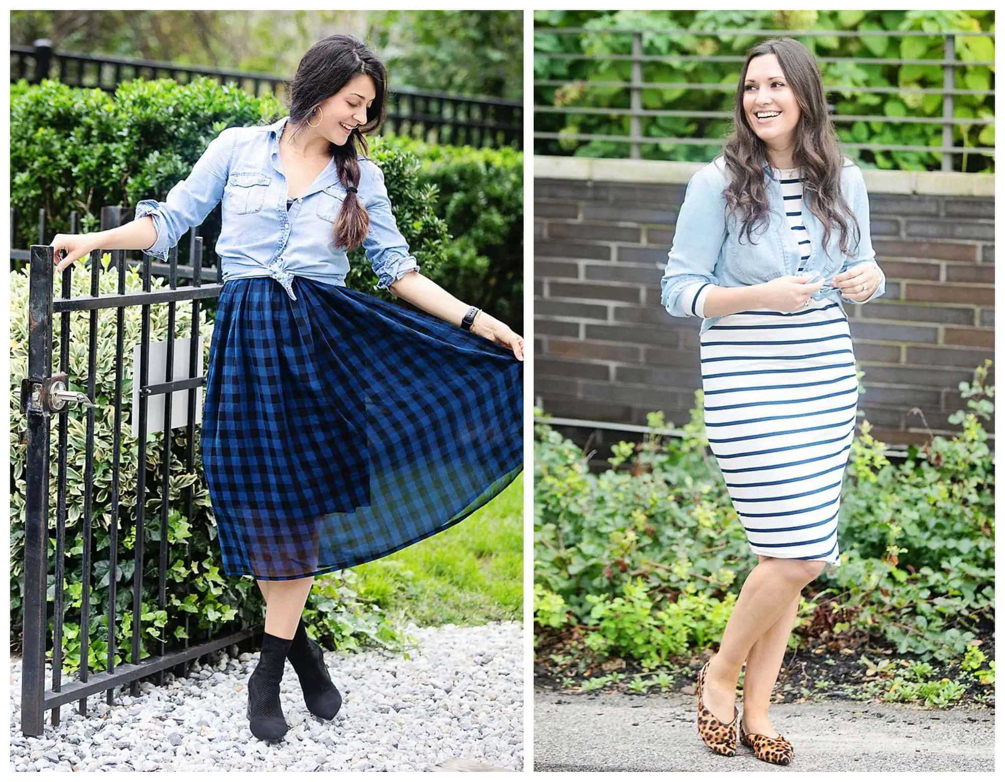 plaid shirt over dress