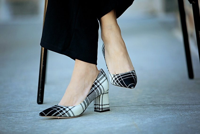 The Motherchic wearing Marc Fisher block heel