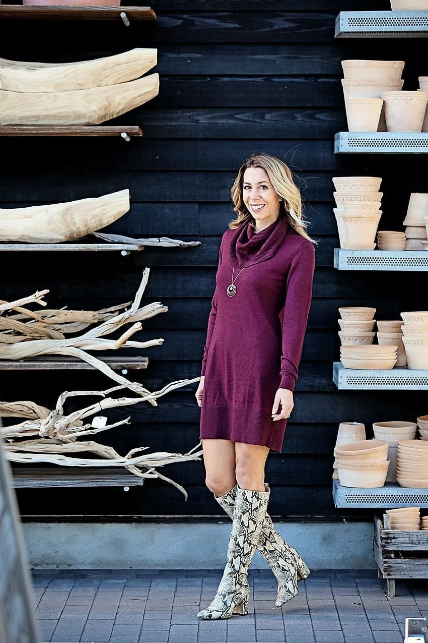 Burgundy sweater dresses