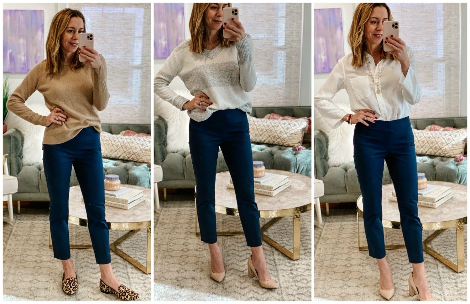 The Motherchic wearing Everlane work pants