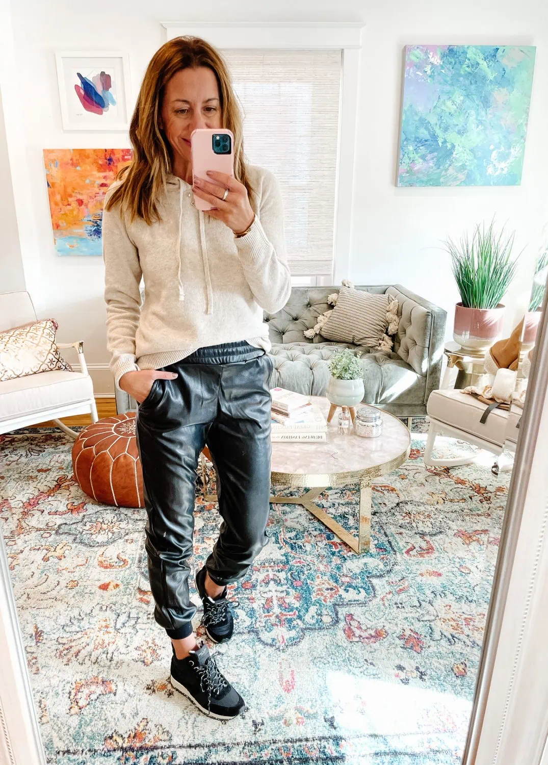 How To Style Faux Leather Joggers The Motherchic