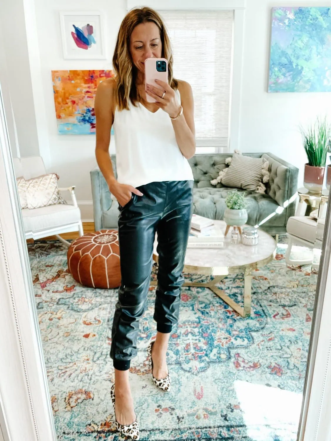 Where to buy the perfect leather or faux leather joggers according to a  stylist