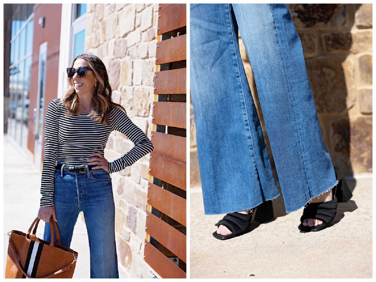 Striped Sweater and Wide-leg Jeans.