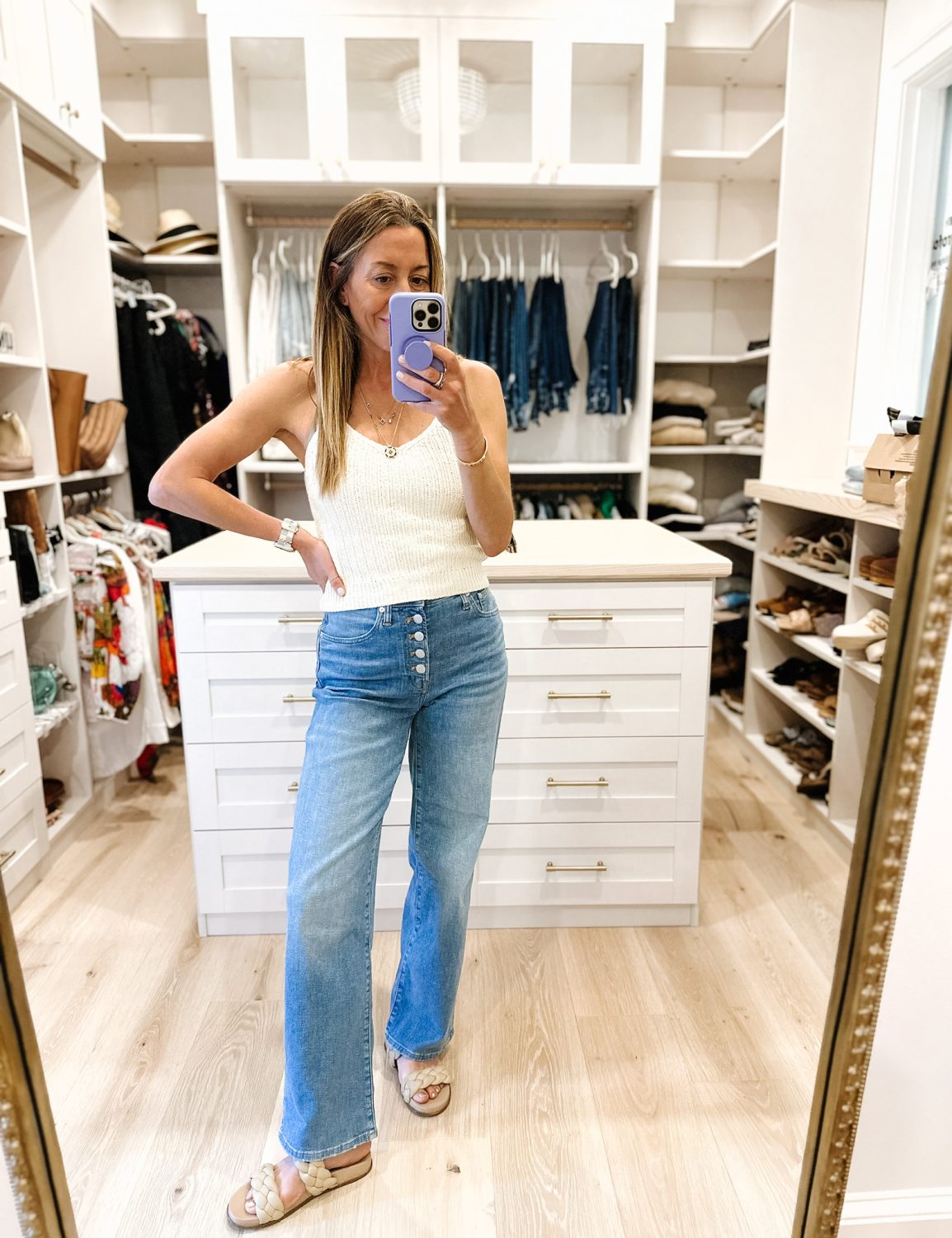 wide jeans with tank top Outfit